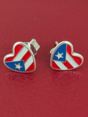 Puerto Rico Flag Earring, Stud Earrings, Exclusive Designed Women Jewelry, S925